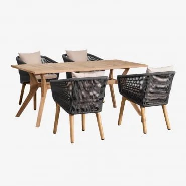 Yolen Rechthoekige Teakhouten Tafelset (180x90 Cm) En 4 Barker Tuinstoelen Grijs – Antraciet - Sklum