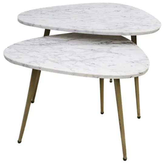 Bijzettafel Set Van 2 - Marmer Wit