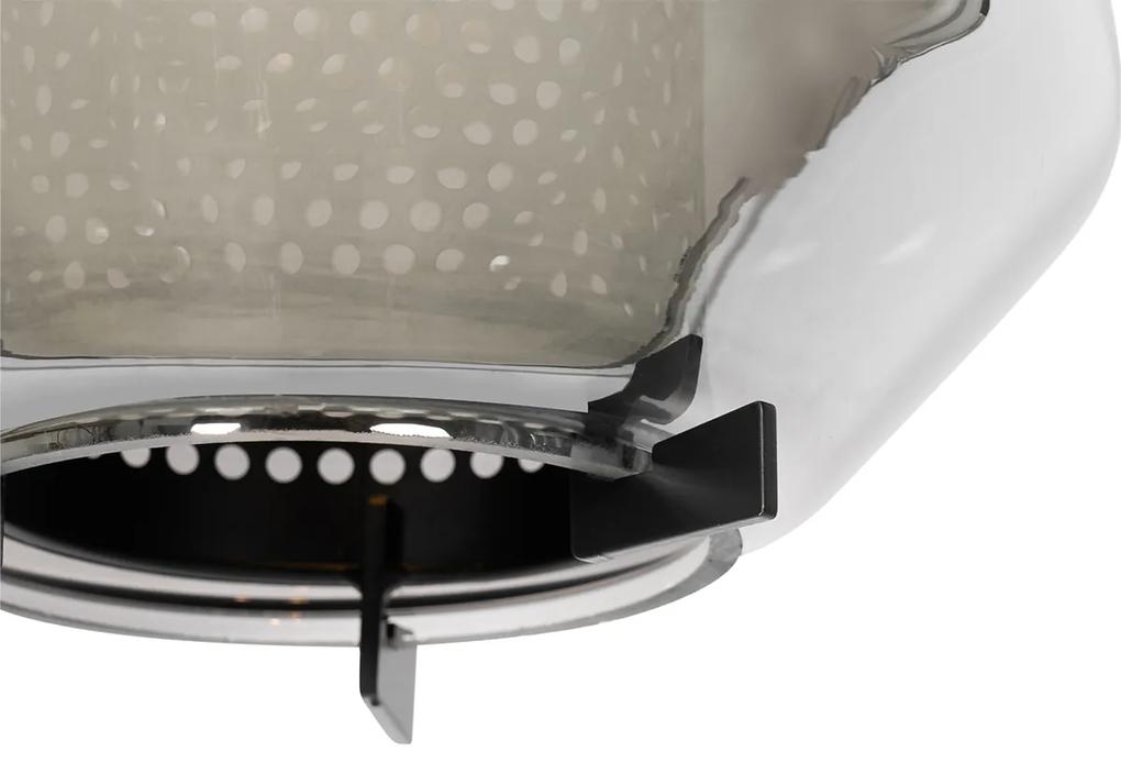 Eettafel / Eetkamer Hanglamp zwart met smoke glas 23 cm langwerpig 3-lichts - Kevin Art Deco E27 Binnenverlichting Lamp