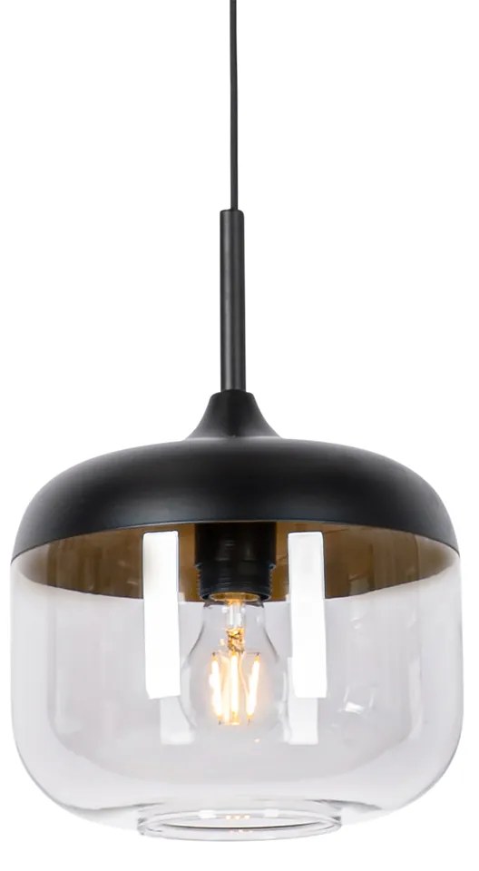 Design hanglamp zwart met goud en smoke glas - Kyan