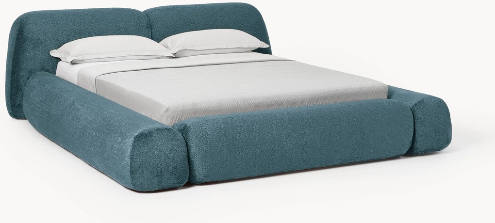 Gestoffeerd teddy bouclé bed Wolke met opbergruimte