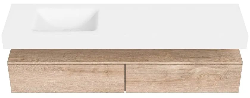 Zaro Alan badmeubel 180cm washed oak 2 lades met vrijhangende wastafel cloud links zonder kraangat talc