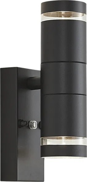 Moderne buiten wandlamp zwart 2-lichts IP44 met schemersensor - Dubbla