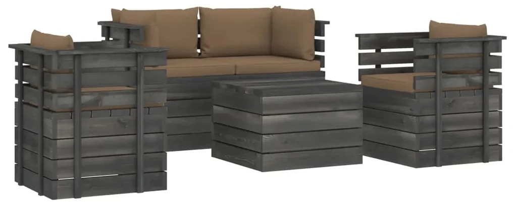 vidaXL 5-delige Loungeset met kussens pallet massief grenenhout