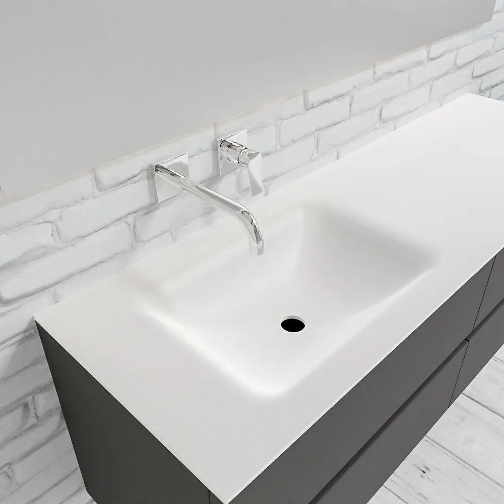 Zaro Valencia Solid Surface badmeubel 150cm mat antraciet zonder kraangat spoelbak links 4 lades