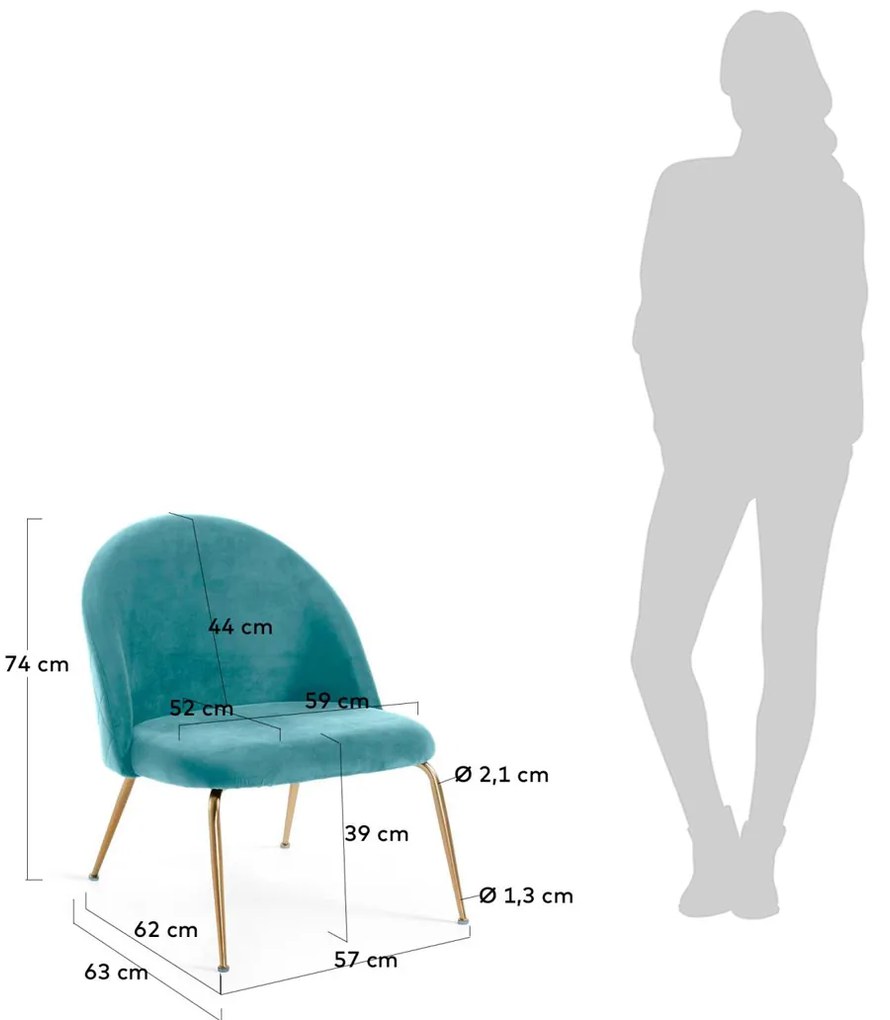Kave Home Ivonne Turquoise Fauteuil Fluweel Met Goud