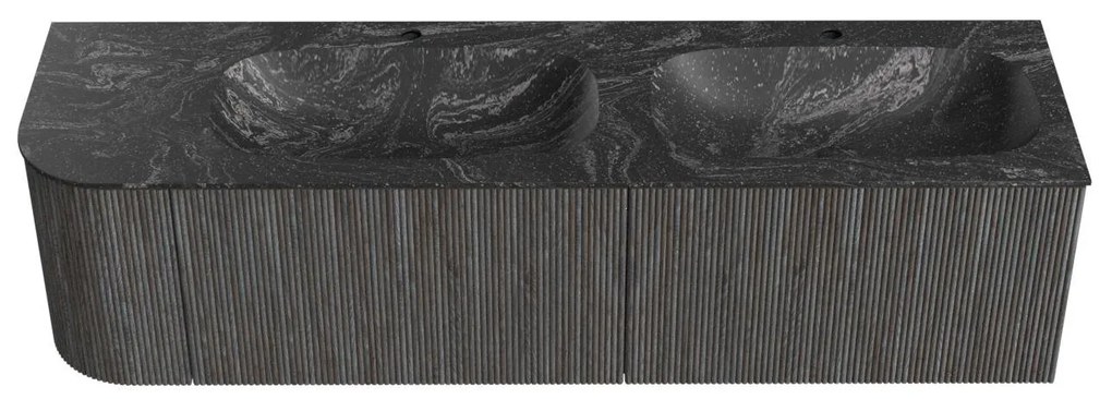 Mondiaz Kurve-dlux 165cm badmeubel ronding links shadow met 2 lades en 1 deur en wastafel stor small dubbel/rechts 2 kraangaten lava