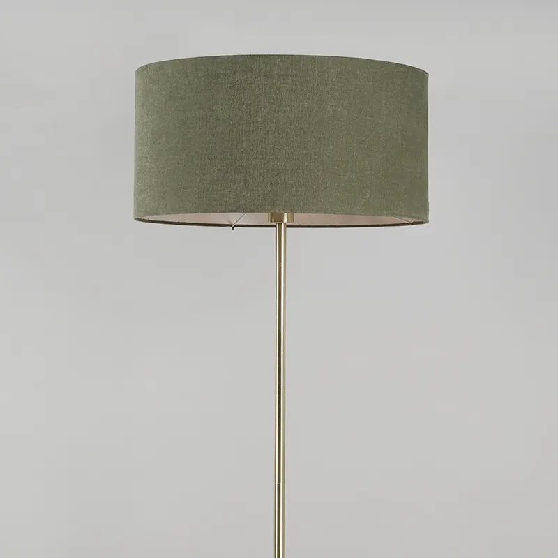 Vloerlamp messing met groene kap 50 cm - Kaso