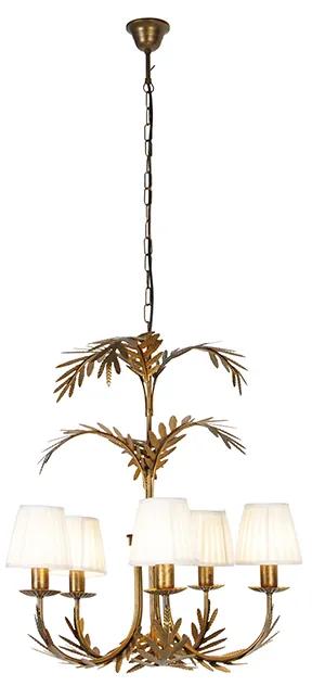 Kroonluchter goud met plissé klemkap crème 5-lichts - Botanica Klassiek / Antiek E14 Binnenverlichting Lamp