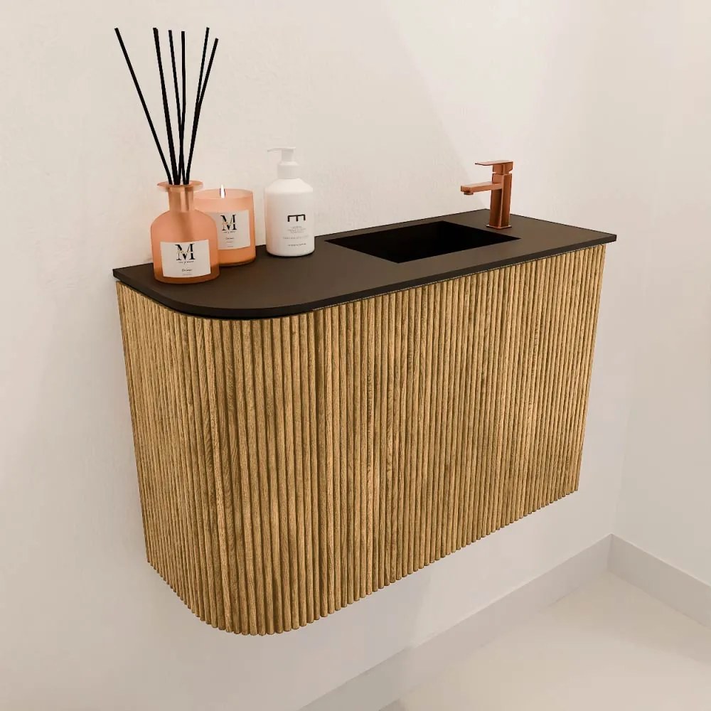 Mondiaz Joya 60cm toiletmeubel ronding links oak met wastafel faye rechts 1 kraangat urban