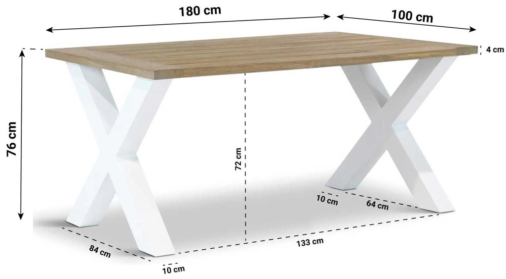 Dining Tuintafel rechthoekig 180 x 100 cm Aluminium/teak Wit Cardiff