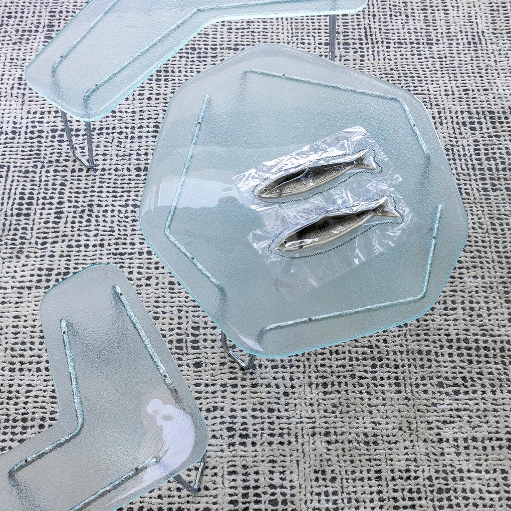 Salontafel van glas en ijzer, H35 cm, Oasis