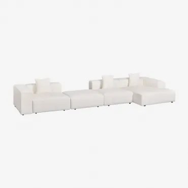 Modulaire Bank Met Chaise Longue Rechts, 3-delig Met Hoge Armleuning En Poef (↔︎480 Cm) Bruna Bouclé Blanco - Sklum