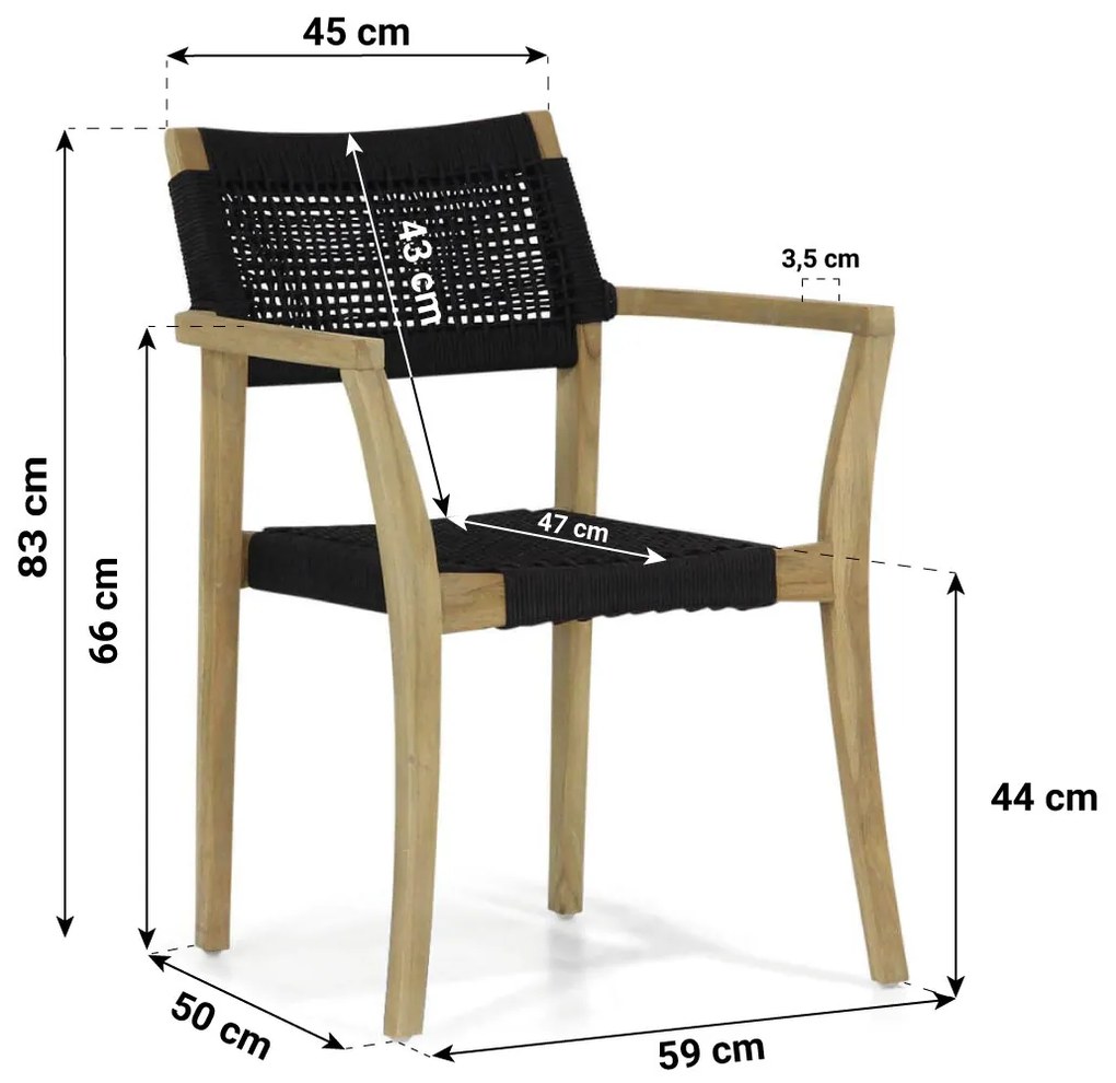 Tuinset 4 personen 90 cm Rope Zwart Lifestyle Garden Furniture Dallas/Veneto