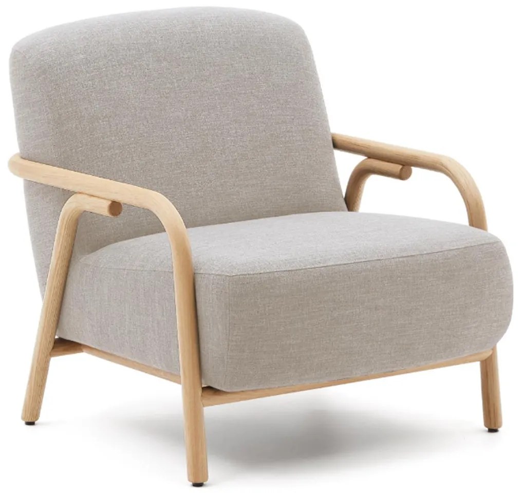 Kave Home Sylo Beige Fauteuil Met Houten Armleuningen