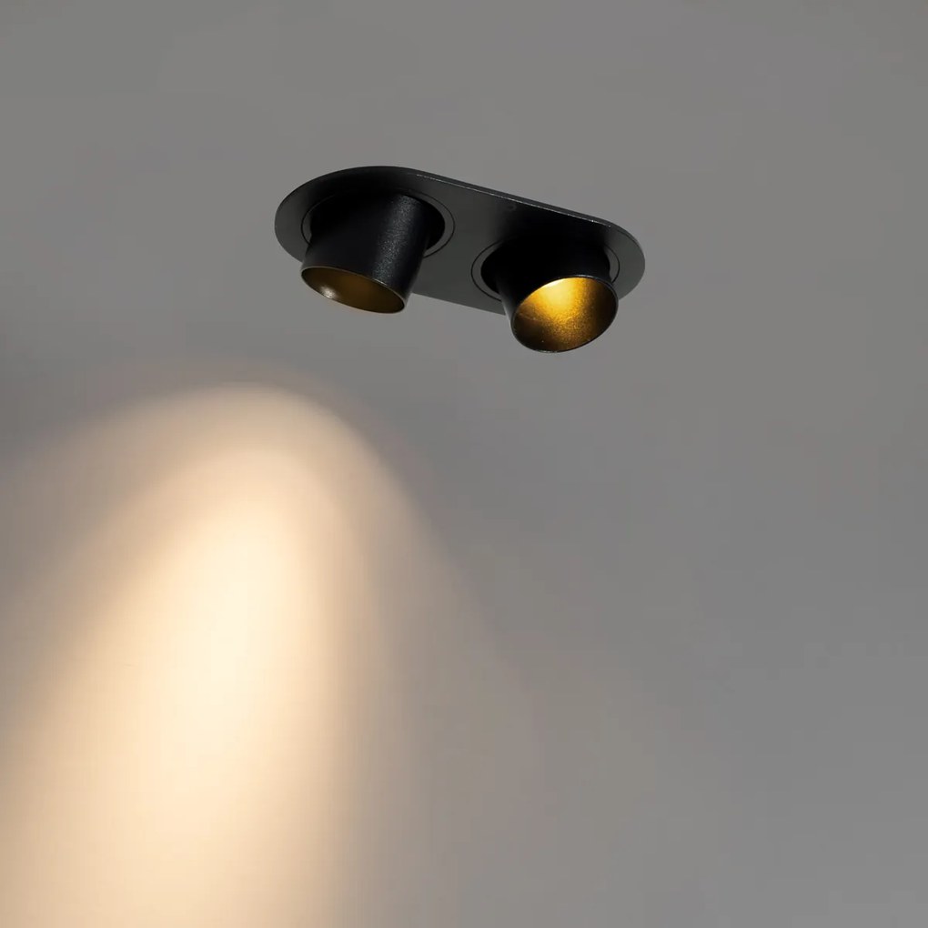 Afgeronde inbouwspot zwart GU10 35mm kantelbaar 2-lichts - Installa