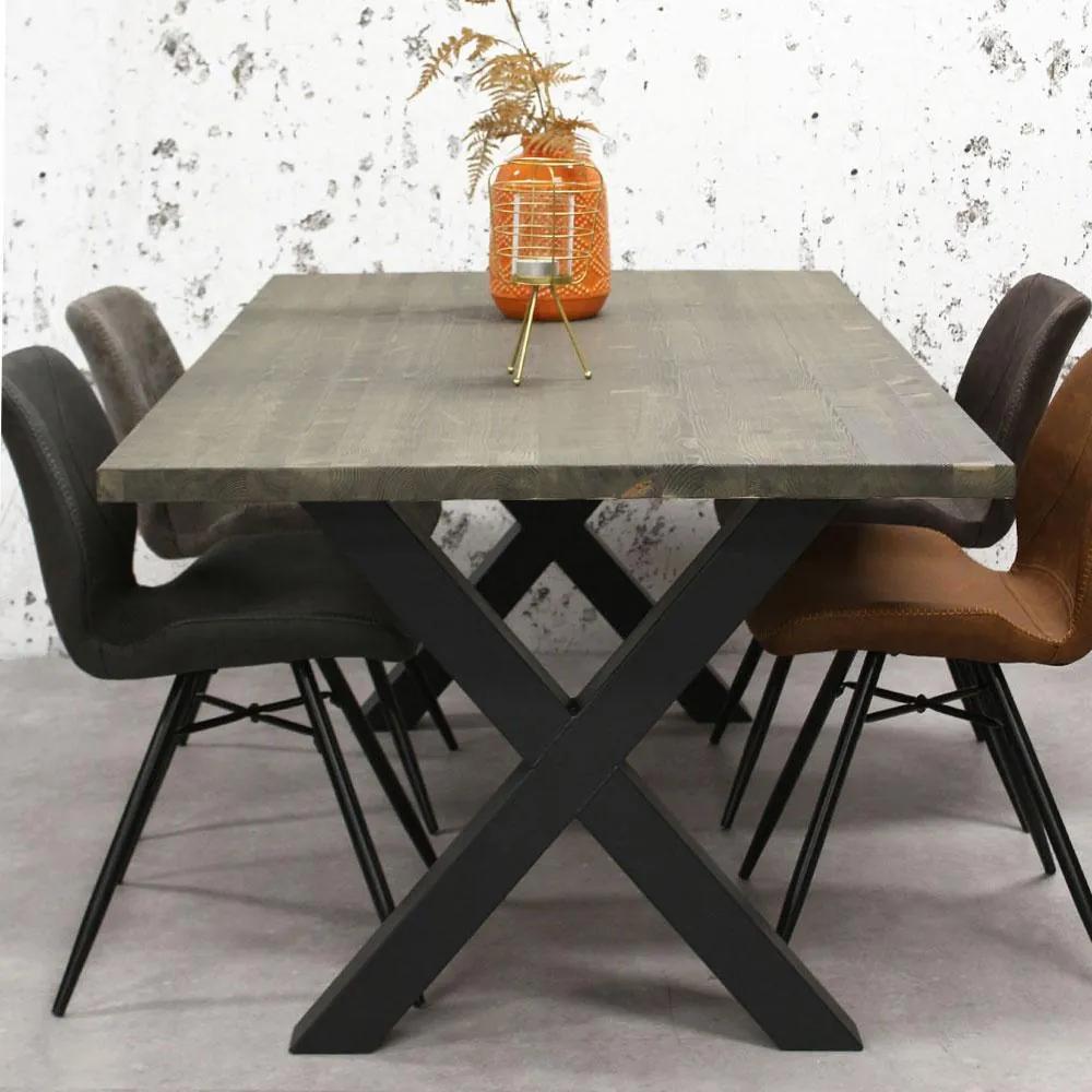 Dimehouse | Eettafel Daan large: lengte 180 cm x breedte 90 cm x hoogte 76 cm grijs eettafels iepenhout, metaal meubels tafels
