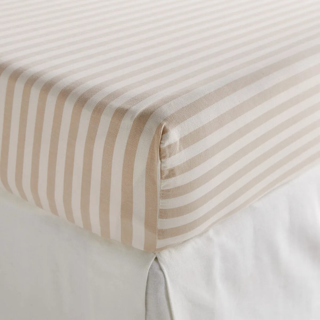 Hoeslaken katoen hoogte 30 cm, Soizic beige