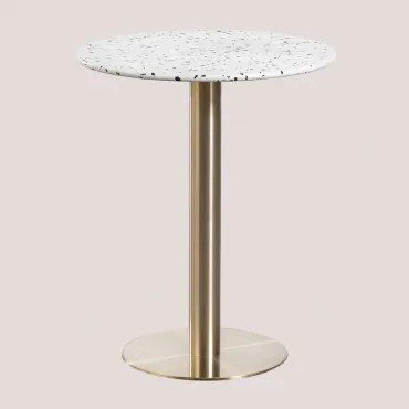Ronde Bartafel Ø60 Cm In Terrazzo Xiren Ivoor En Zwart Terrazzo - Geborsteld Goud - Sklum