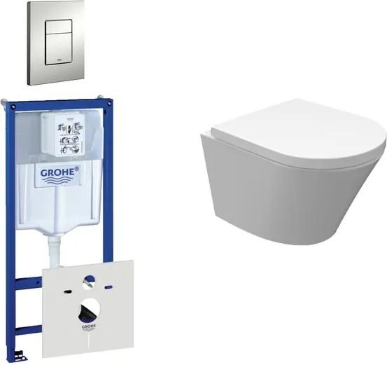 Wiesbaden Vesta Rimfree toiletset bestaande uit inbouwreservoir, compact wandcloset met toiletzitting en bedieningsplaat mat chroom 0729205/SW98662/0720002