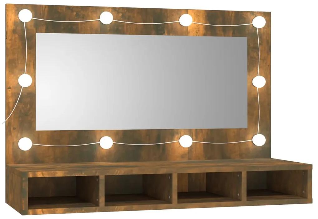 vidaXL Spiegelkast met LED-verlichting 90x31,5x62 cm gerookt eiken