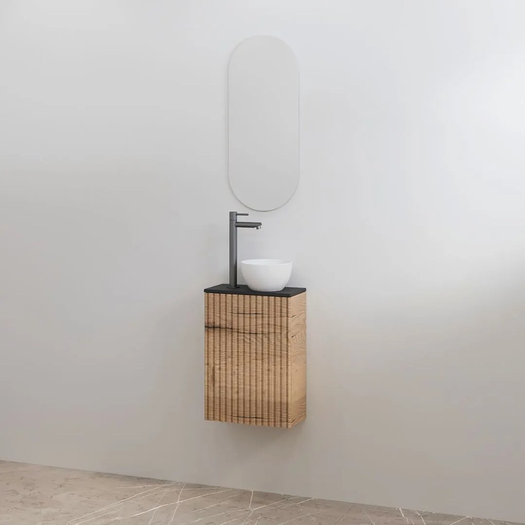 Best Design Mali ribbel toiletmeubel eiken met zwart mat meubelblad