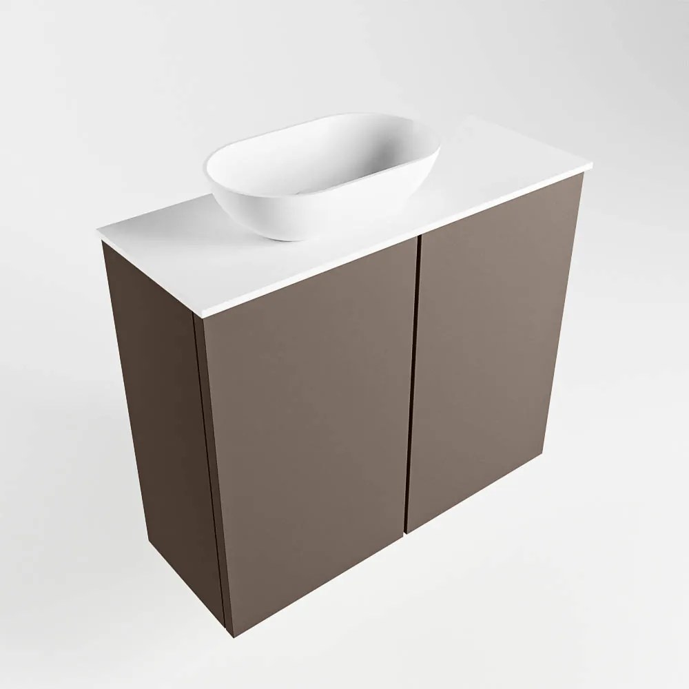 Mondiaz Fowy toiletmeubel 60cm smoke met witte waskom links en kraangat