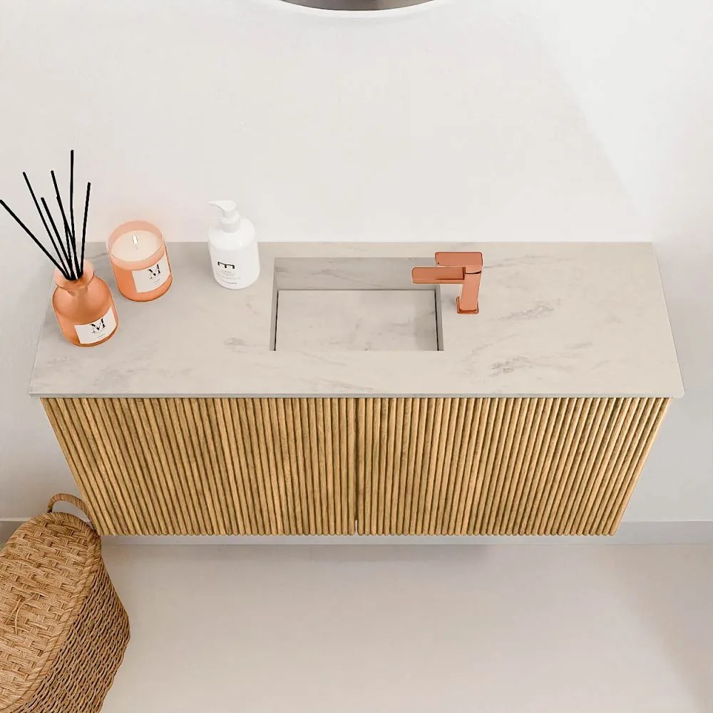 Mondiaz Joya DLux 80cm toiletmeubel oak met wastafel faye midden 1 kraangat opalo