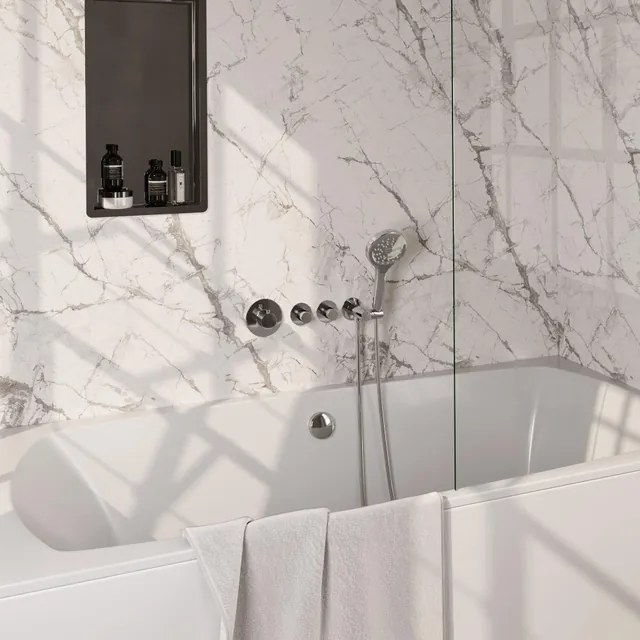 BRAUER Stripe Thermostatische Badkraan - SET 02 - inbouw - badvulcombinatie - 3-standen handdouche - doucheslang - wandaansluitbocht - chroom 5-CE-360