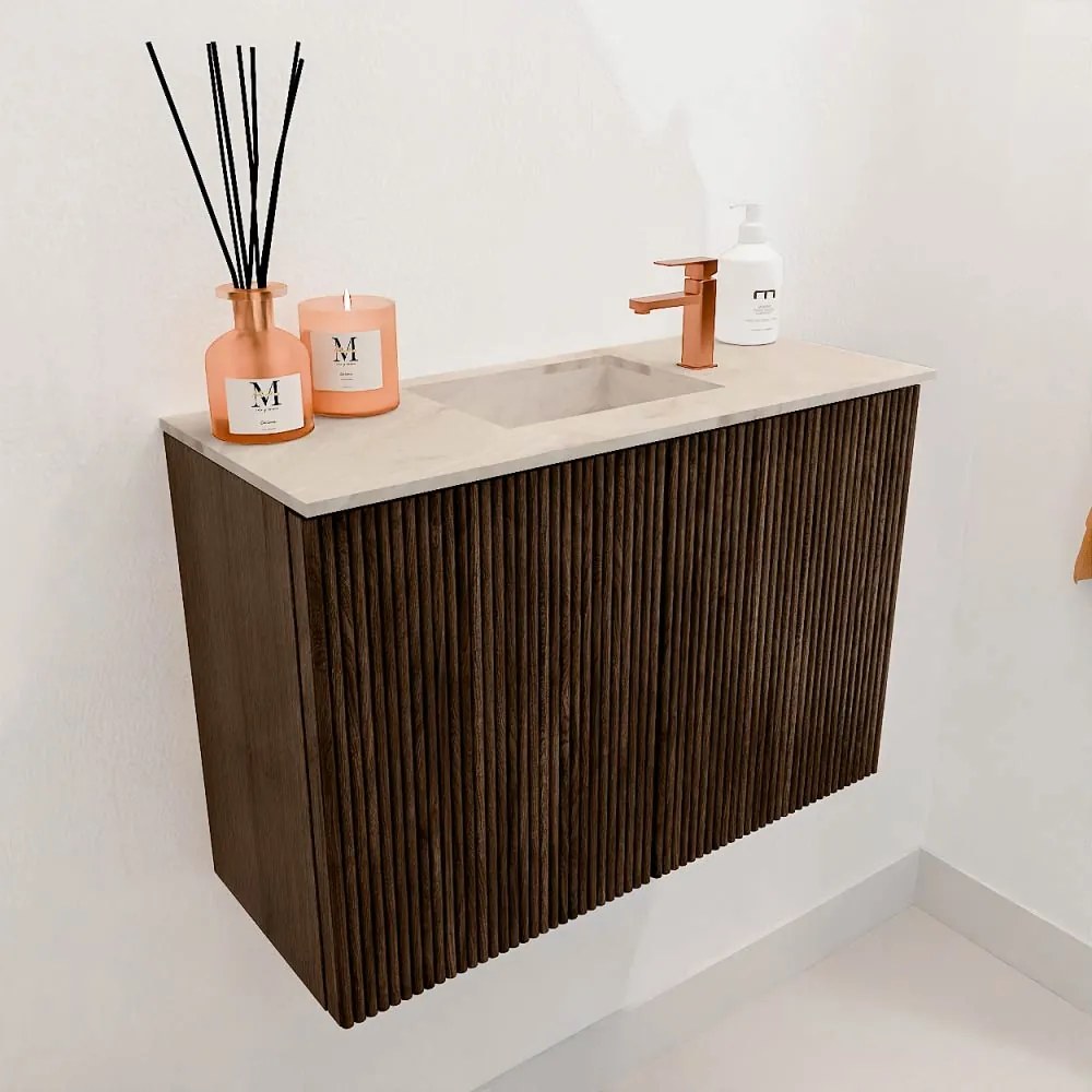 Mondiaz Joya DLux 60cm toiletmeubel walnut met wastafel faye midden 1 kraangat frappe