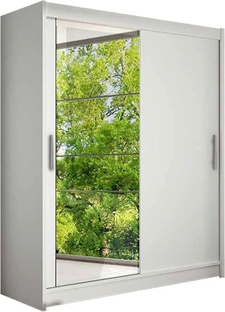 Kledingkast Closico 112, Wit, 200x150x58cm, 125 kg, Kledingkast deuren: Schuivend, Aantal planken: 5, Aantal planken: 5