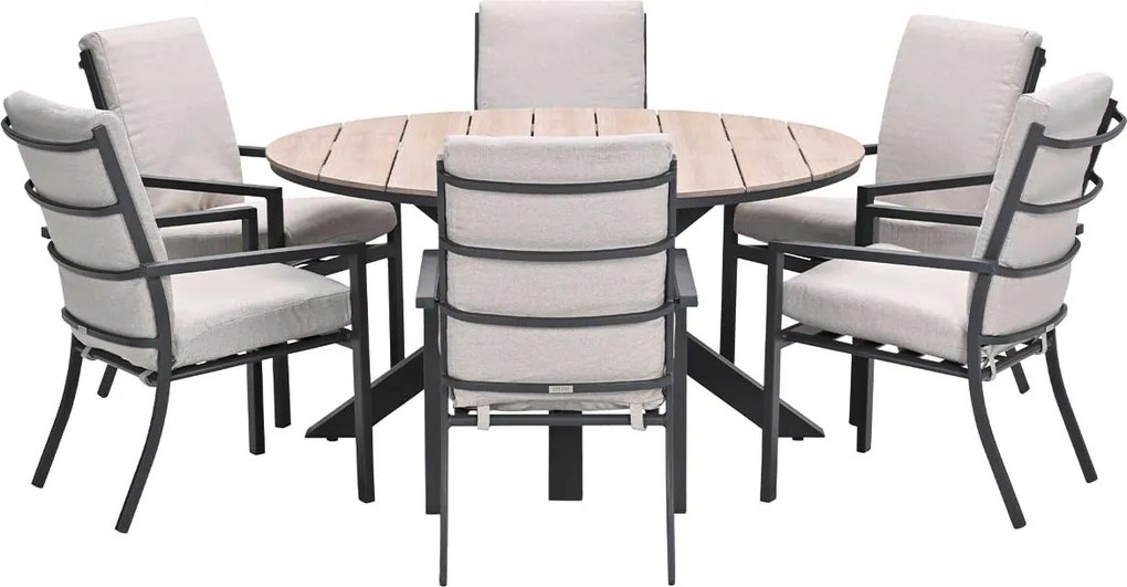 Garden Impressions Senja tuinset 7-delig desert sand - Tulli tuintafel Ø148x75 cm light teak vironwood