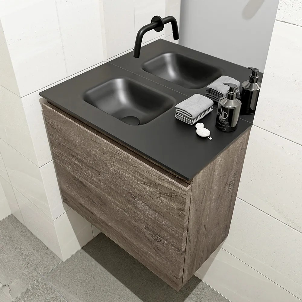 Mondiaz Olan 60cm toiletmeubel dark brown met wastafel urban links geen kraangat