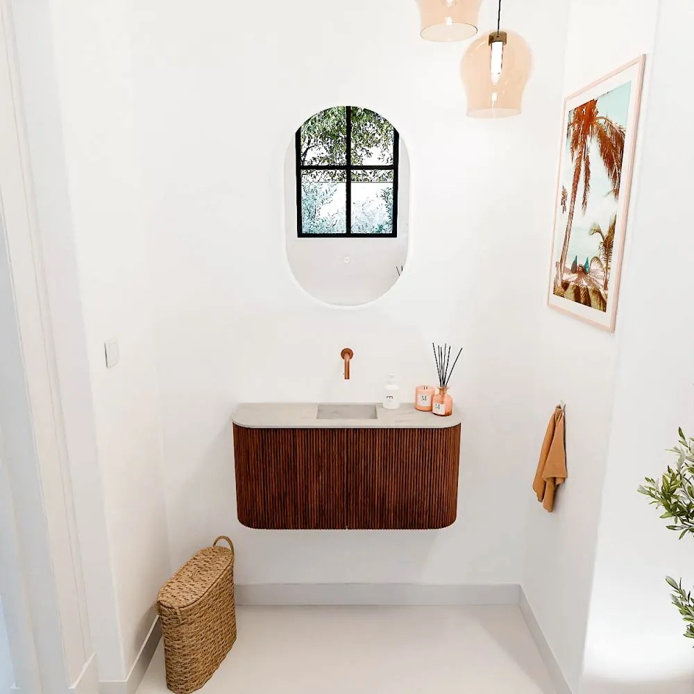 Mondiaz Joya DLux 85cm toiletmeubel ronding links/rechts ruby met wastafel faye midden zonder kraangat opalo