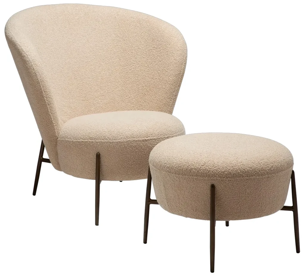 Dan-Form Orbit Fauteuil Met Hoge Rugleuning Boucle Frosted Almond Shimmer