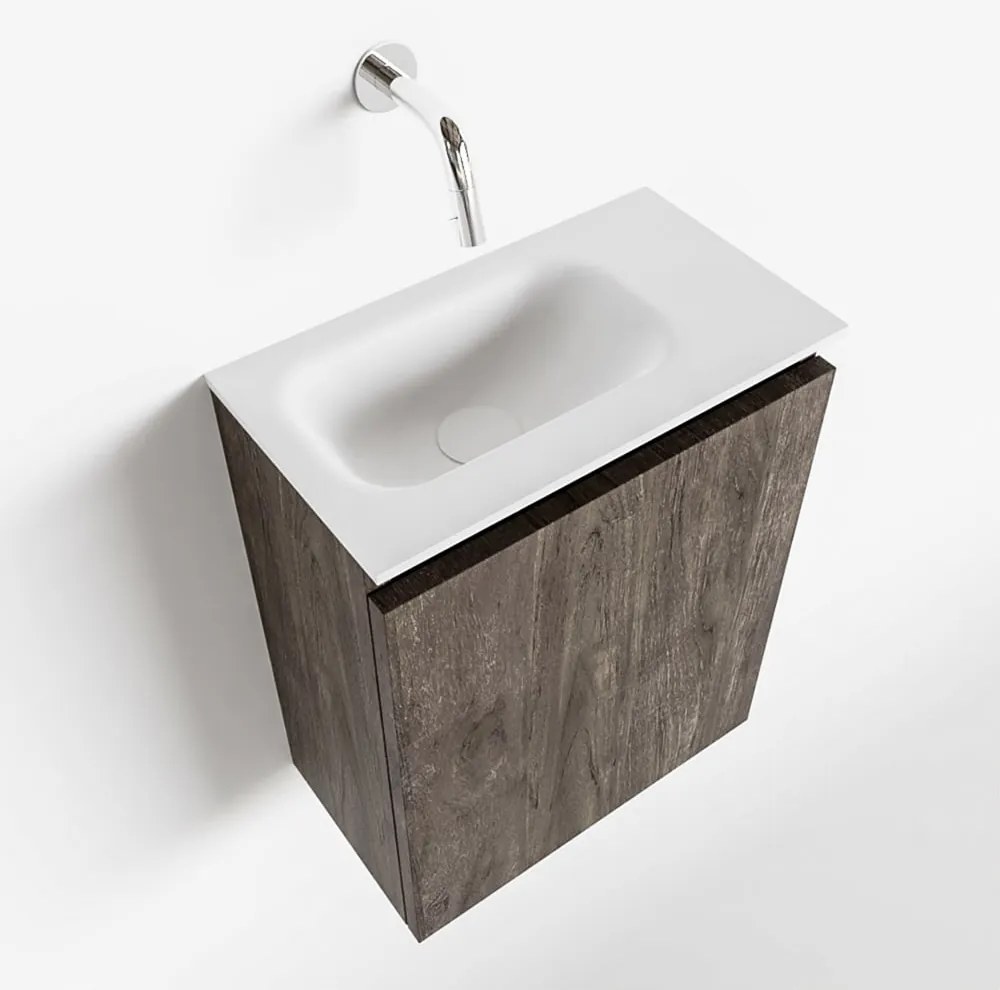 Mondiaz Ture 40cm toiletmeubel dark brown met wastafel talc links geen kraangat