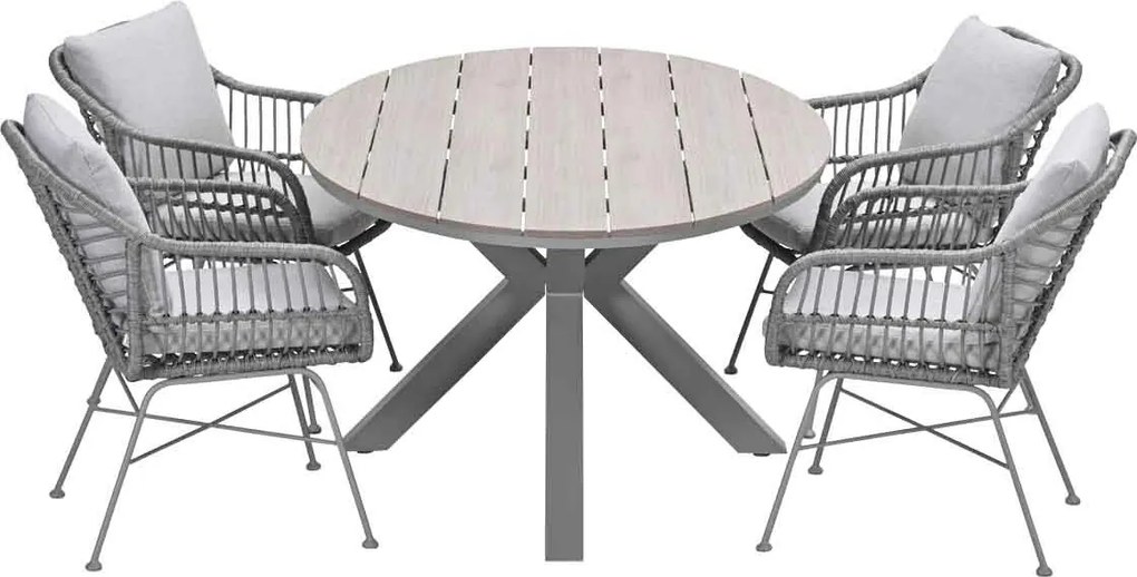 Garden Impressions Lucas tuinset 5-delig valley sand - Tulli tuintafel 180x115 cm - light teak vironwood