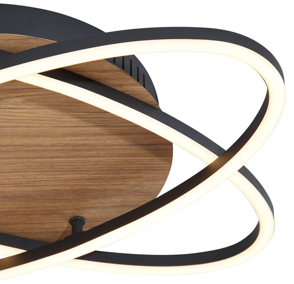 Plafondlamp zwart met walnoot hout incl. LED 3-staps dimbaar 2-lichts - Kane Modern rond Binnenverlichting Lamp