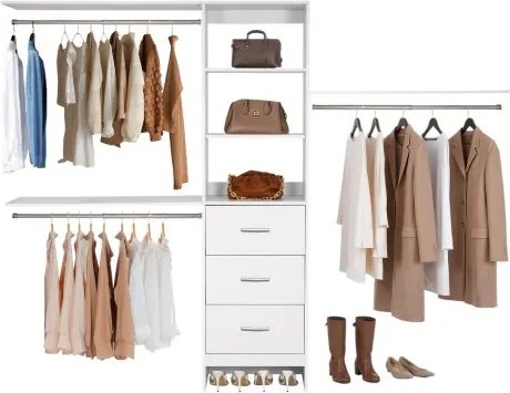 VEVOR 3-laden kledingrek, verstelbaar houten kledingrek, garderobekastorganizer met 3 uitschuifbare kledingstangen (575-1020 mm) kastsysteem voor inloopkasten