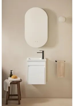 Narek Zwevend Houten Badkamermeubelset Met Geïntegreerde Wastafel Wit & Ovaal Met Opbergruimte Zwart 50x90 Cm Oricsa & Zwart ↑20 - Sklum