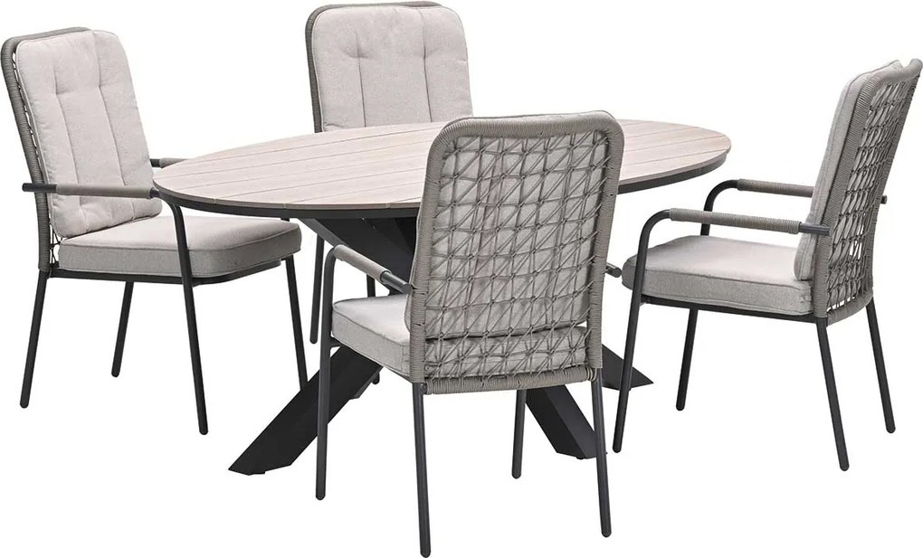 Garden Impressions Aleria tuinset 5-delig taupe - Tulli tuintafel 180x115 cm - light teak vironwood