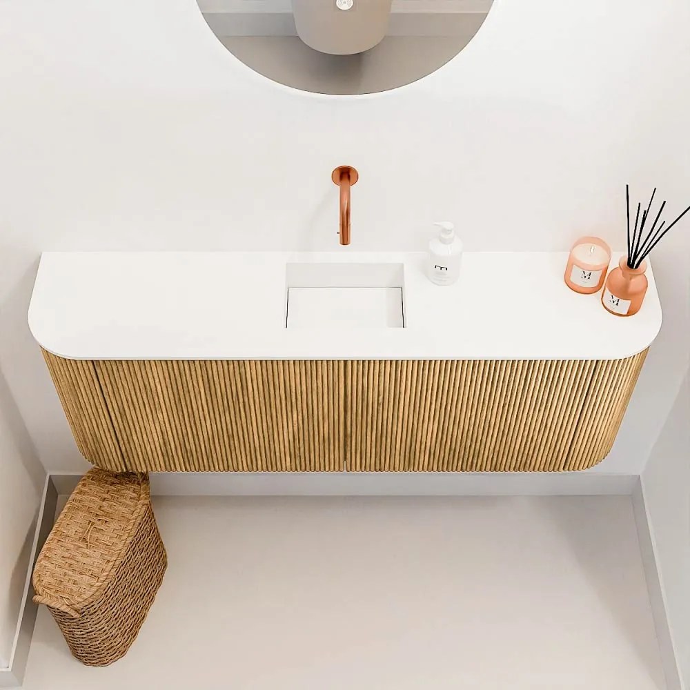 Mondiaz Joya 115cm toiletmeubel ronding links/rechts oak met wastafel faye midden zonder kraangat talc