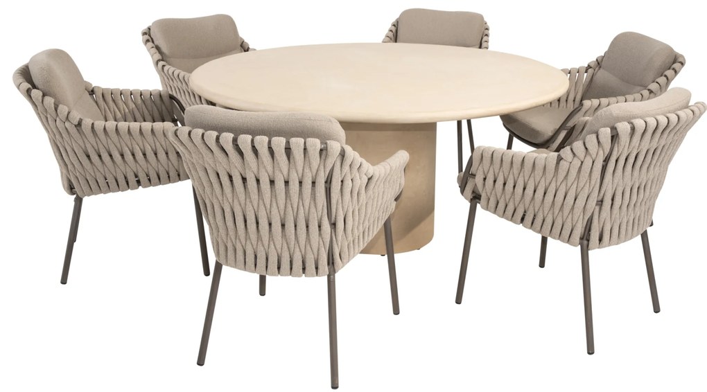 Hampton Montera dining tuinset 160xH75 cm rond 7 delig mortex terre 4 Seasons Outdoor