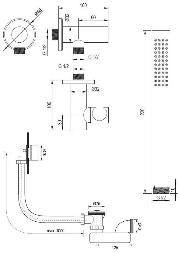 Brauer Brushed Edition inbouw badkraan met badvulcombinatie en staafhanddouche RVS geborsteld PVD