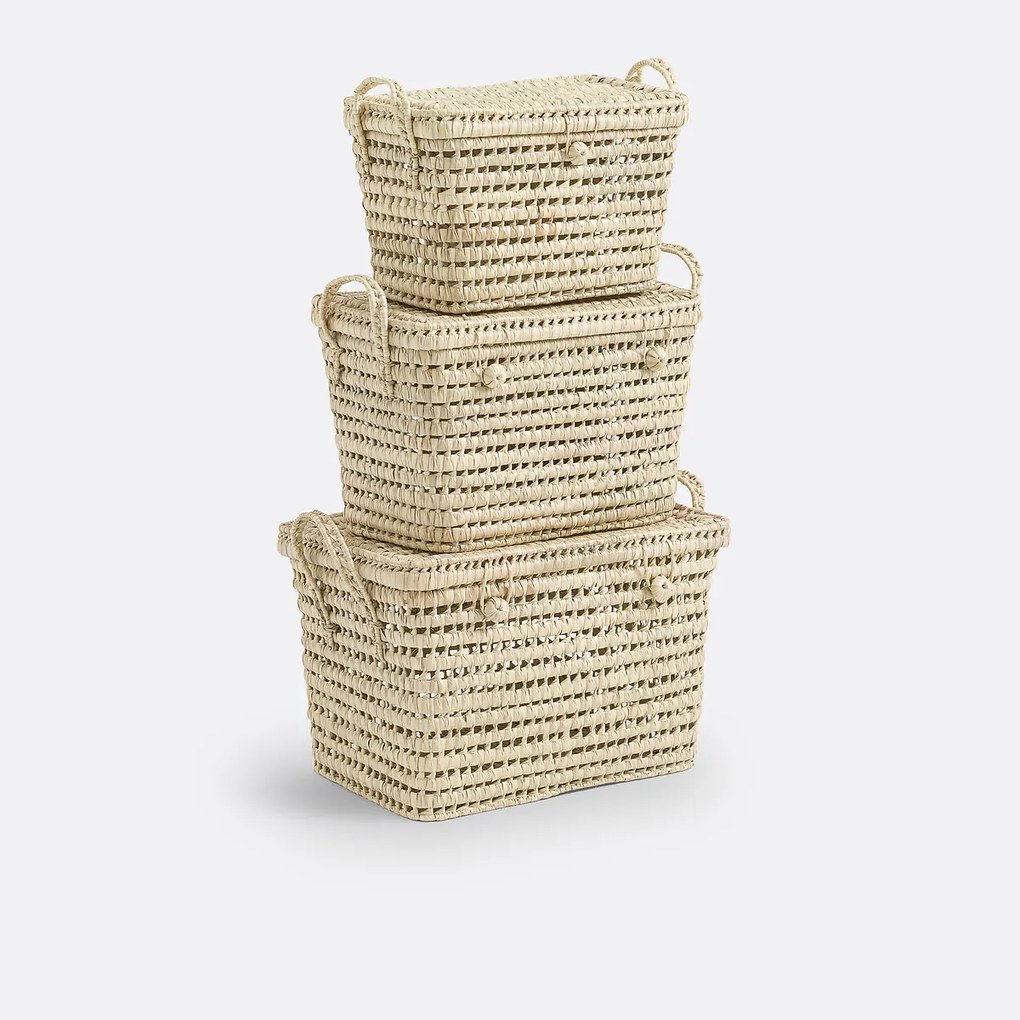 Set van 3 koffermanden in palmbladeren, Ghada