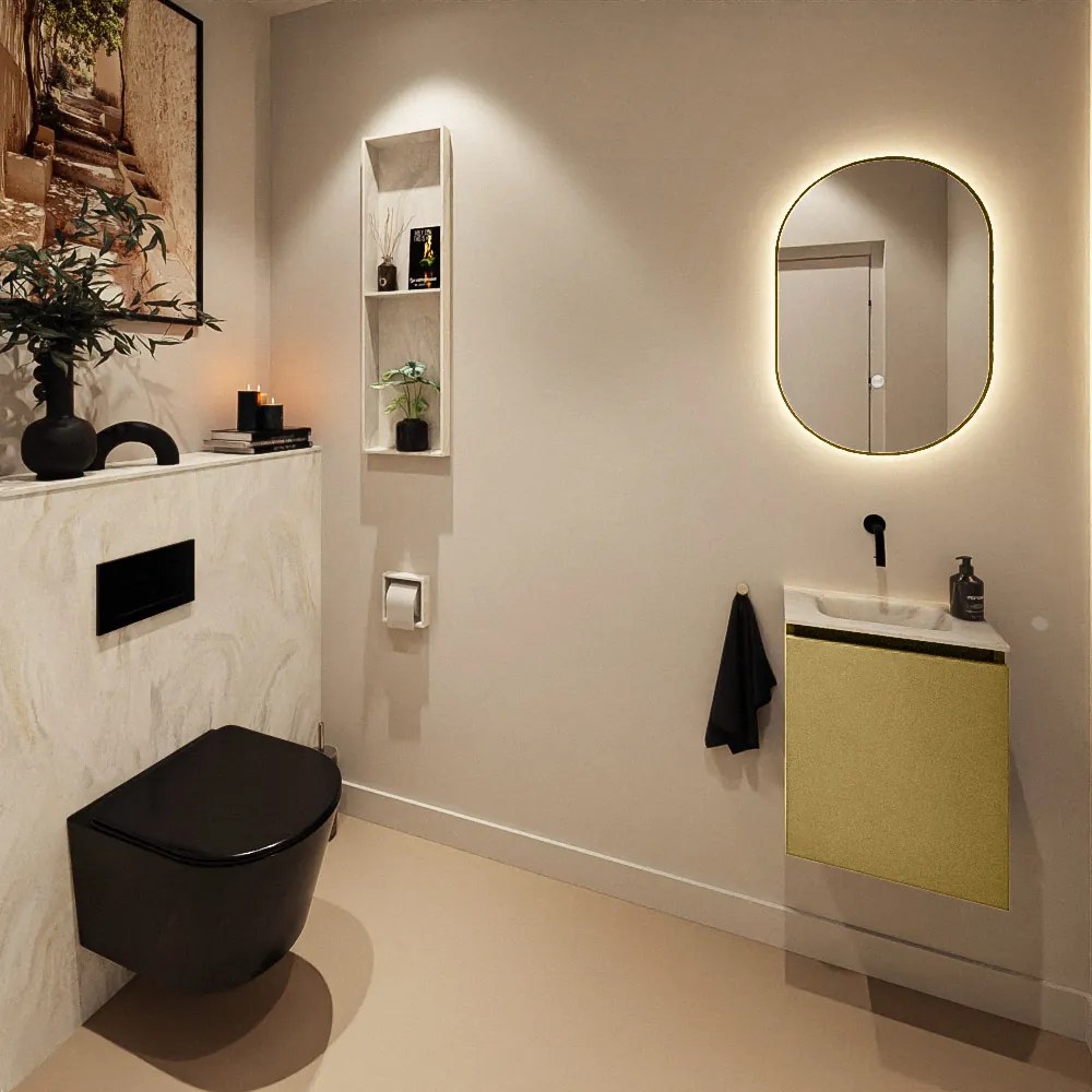 Mondiaz Ture DLux toiletmeubel 40cm oro met wastafel ostra midden zonder kraangat