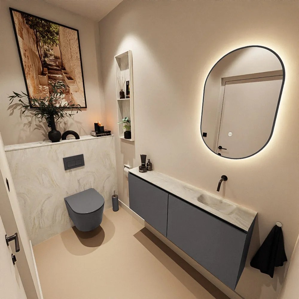 Mondiaz Ture DLux toiletmeubel 120cm dark grey met wastafel ostra rechts zonder kraangat