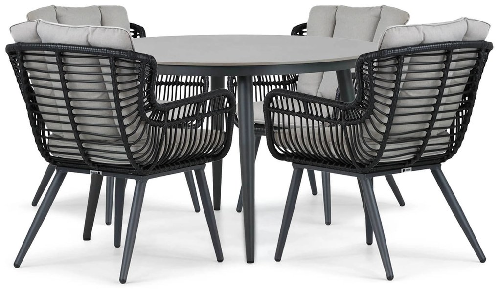 Tuinset Ronde Tuintafel 4 personen 120 cm Aluminium/wicker Zwart Coco Azzano/Vienna