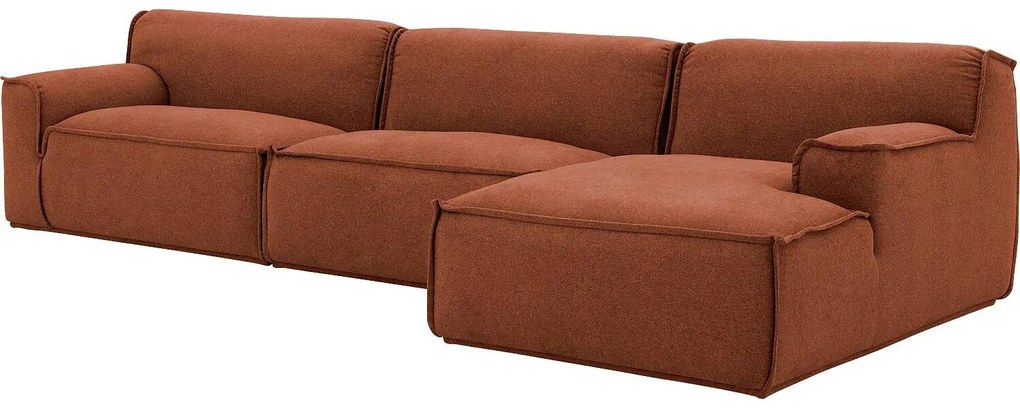 Goossens Excellent Bank Sens oranje, stof, 1,5-zits, urban industrieel met chaise longue rechts