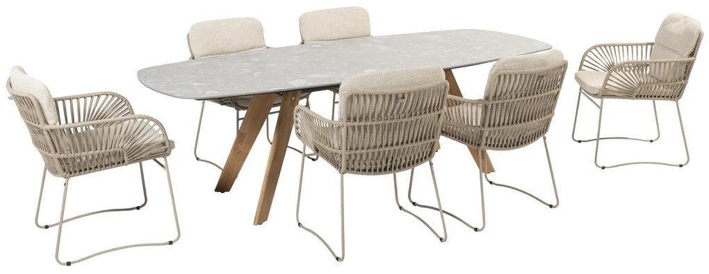 4 Seasons Outdoor Murcia tuinset latte met Montana tafel met keramisch 'barrel' blad 240 x 103 cm * Sale * Tuinset beige weerbestendig